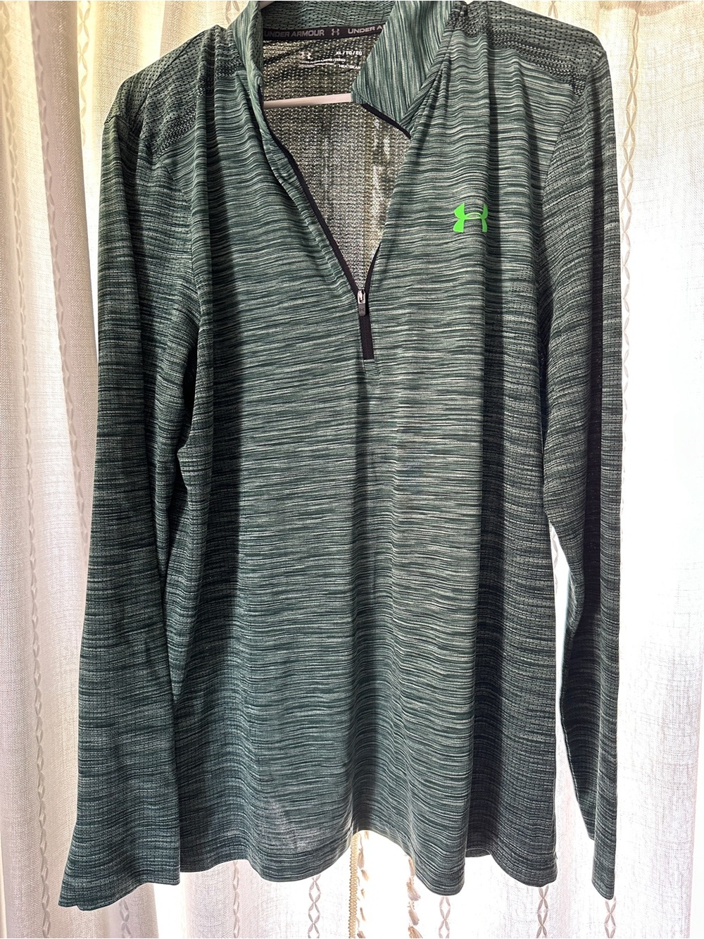 Under Armour Men’s Fitted Green Heat Gear Quarter-Zip Pullover with Neon Logo